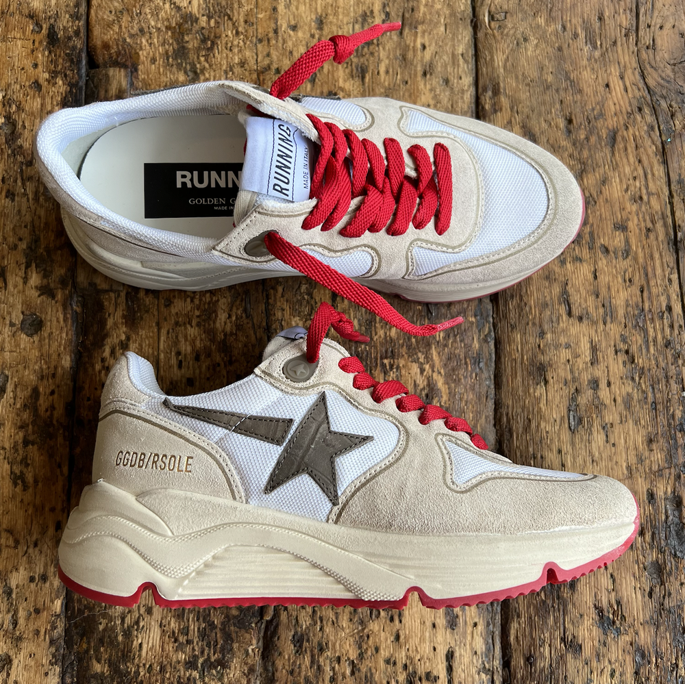 Golden Goose Optic White Running Sole Nylon Upper Tongue
